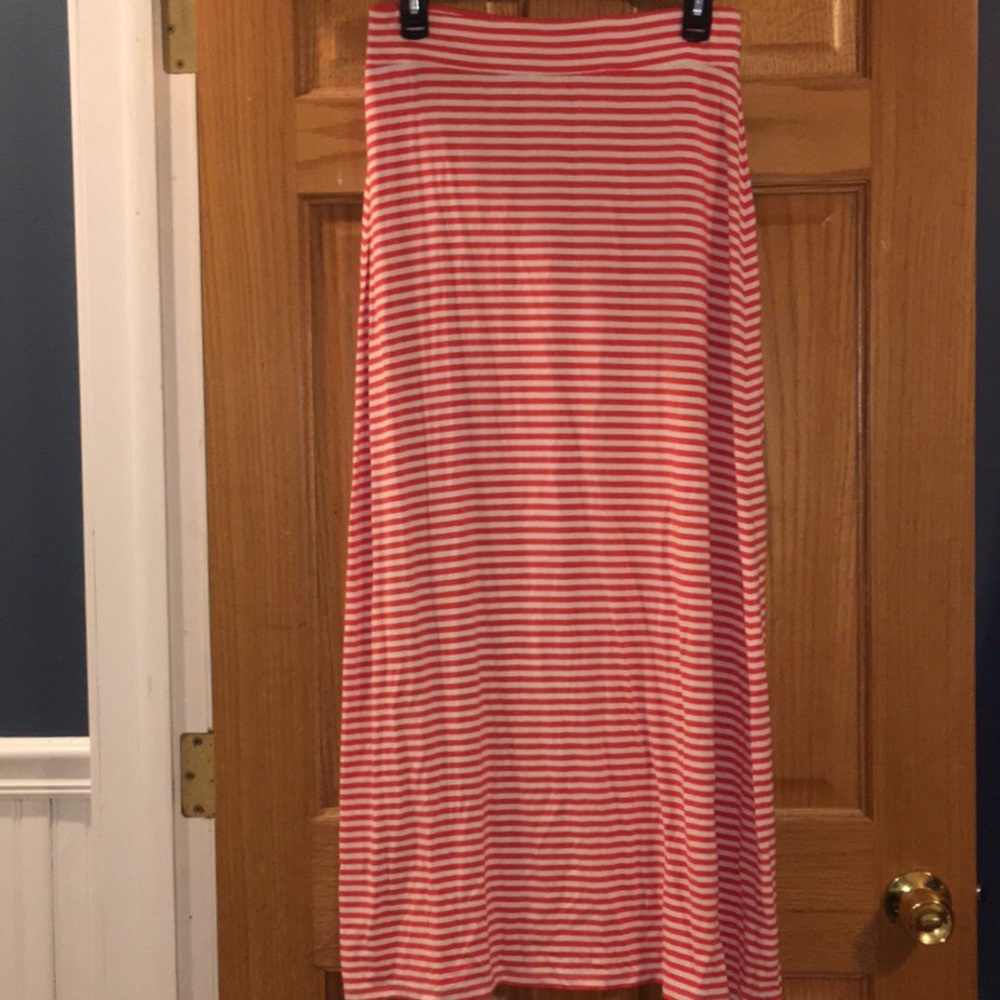 Jcrew coral striped maxi skirt